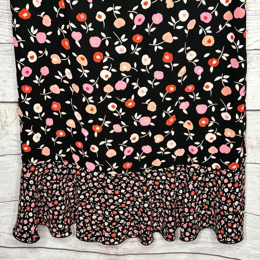 Talbots Short Ruffle Sleeve Girly Feminine Floral Jewel Neck Shift Dress Size 4